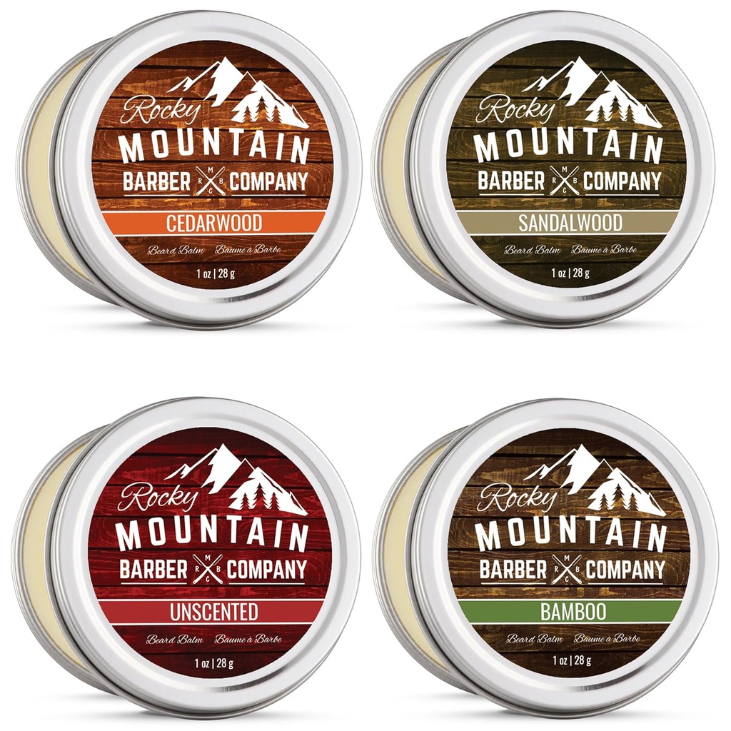 Beard Balm Variety Pack - 4 Naturalne próbki (1 oz każdy) z Argan Oil, Shea Masło, Olej kokosowy & Jojoba Oil - Bogate w witaminy i minerały