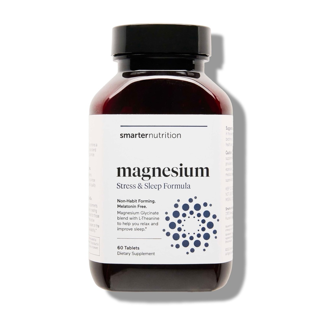 Smarter Nutrition Magnezu Complex - Chelated Glycinate magnezu + Cytrate, Malate for Sleep, Relaxation, Muscle & Nerves + Clinically Proven L- Theanine, Non-GMO- 60 Tablet [30- Day Supply]