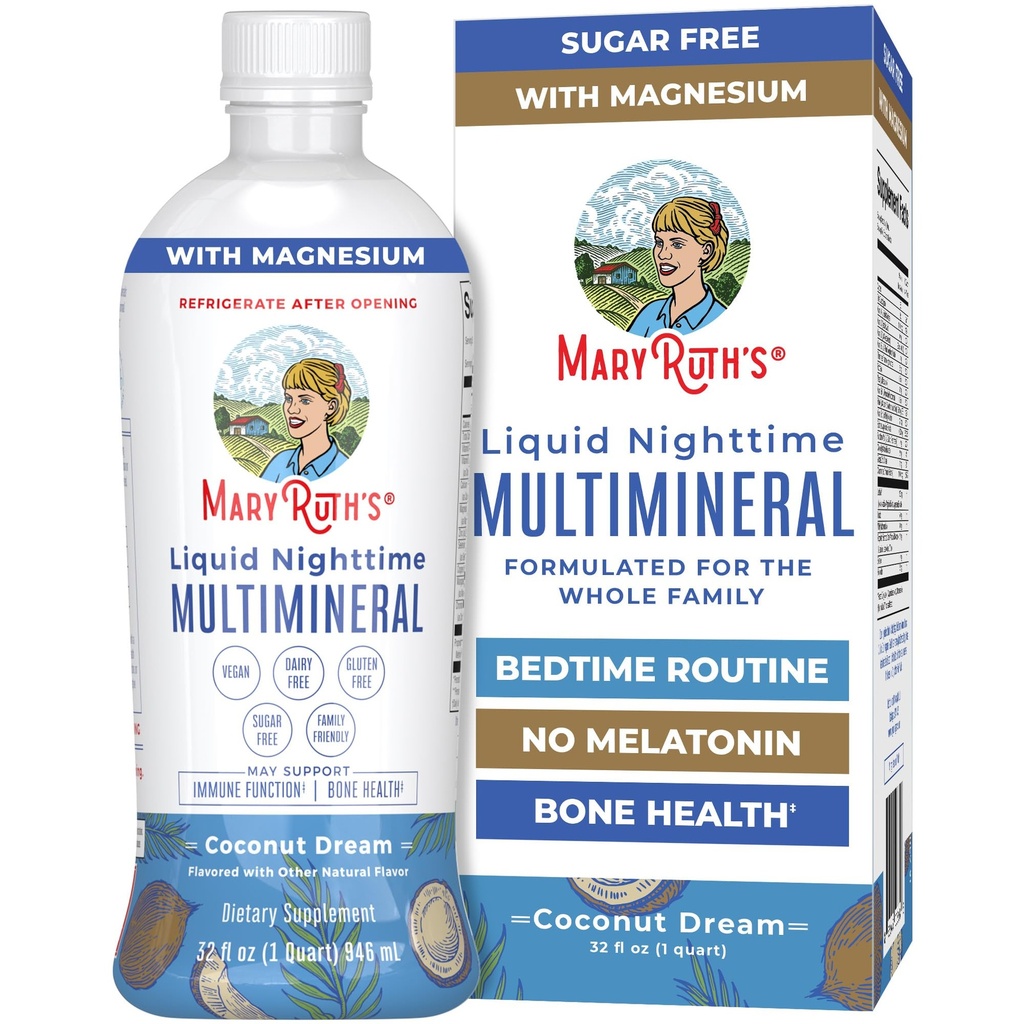 MaryRuth Organic Liquid Nighttime Multimineral 124; No Melatonin 124; Bedtime Routyne 124; Magnezu Cytrynian 124; Wapnia 124; Cynk 124; Witamina D3 Bilans 124; Dostępny w 4 Flavors - Vegan 124; Cukier wolny 124; Gluten wolny 124; 32 Oz