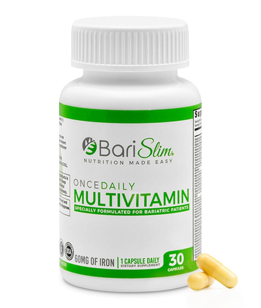 BariSlim Once Daily Bariatric Multivitamin kapsułki - 60mg żelaza - Witamina bariatryczna i suplement do stosowania po zabiegu chirurgicznym, w tym przez obejście gastryczne i dreszcze Gastric 124; 30 Day Supply