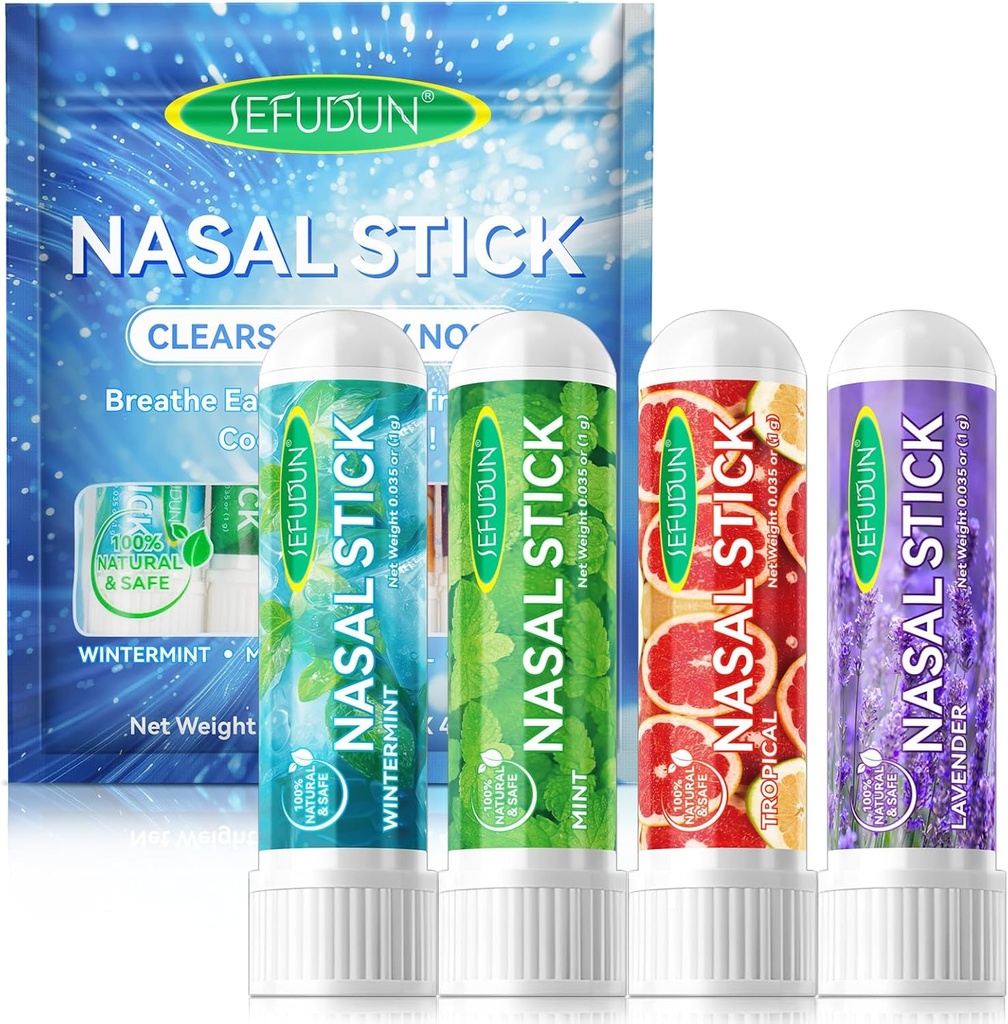4PCS Nasal Stick, Nasal Inhaler Stick, Inhaler Nasal Stick for Sinus Relief & Vertigo Relief, Aromatherapy Inhaler Made with Esential Oils + Menthol (mięta, mięta miętowa, tropikalna, lawendowa)