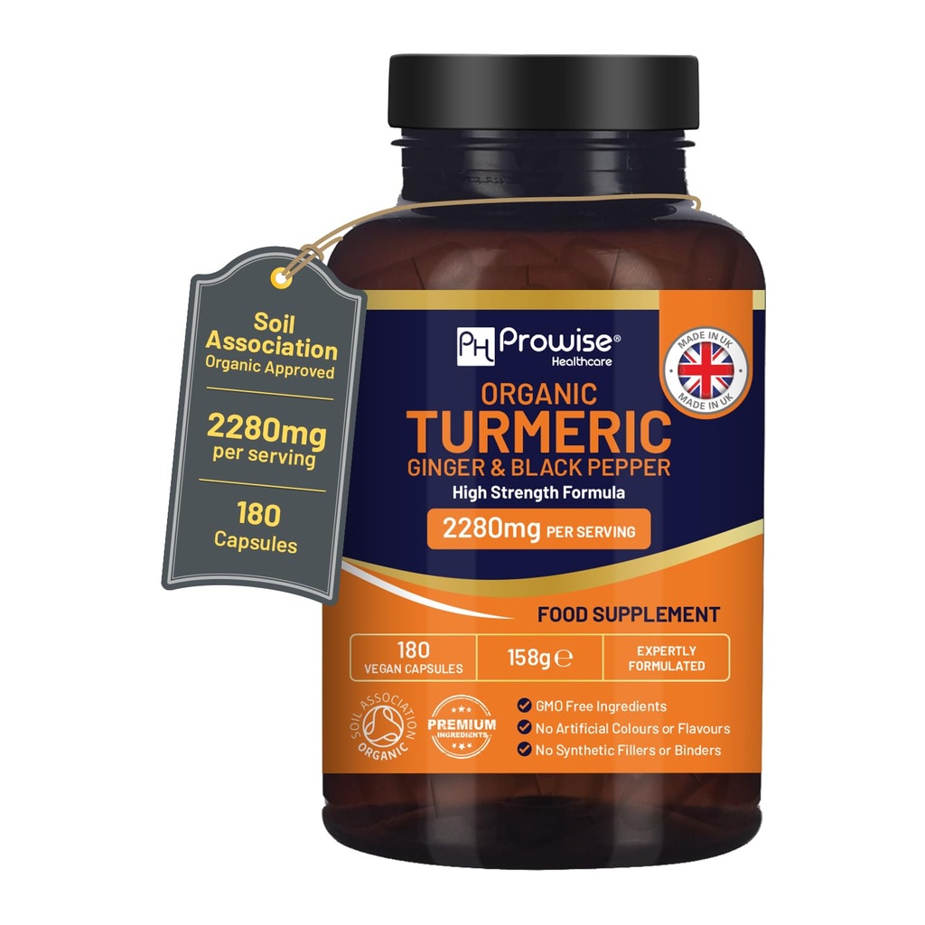 Turmeric 2280mg (wysoka wytrzymałość) z Black Pepper & Ginger - 180 Vegan Turmeric kapsułki z aktywnego składników kurkuminy I UK Made by Prowise Healthcare