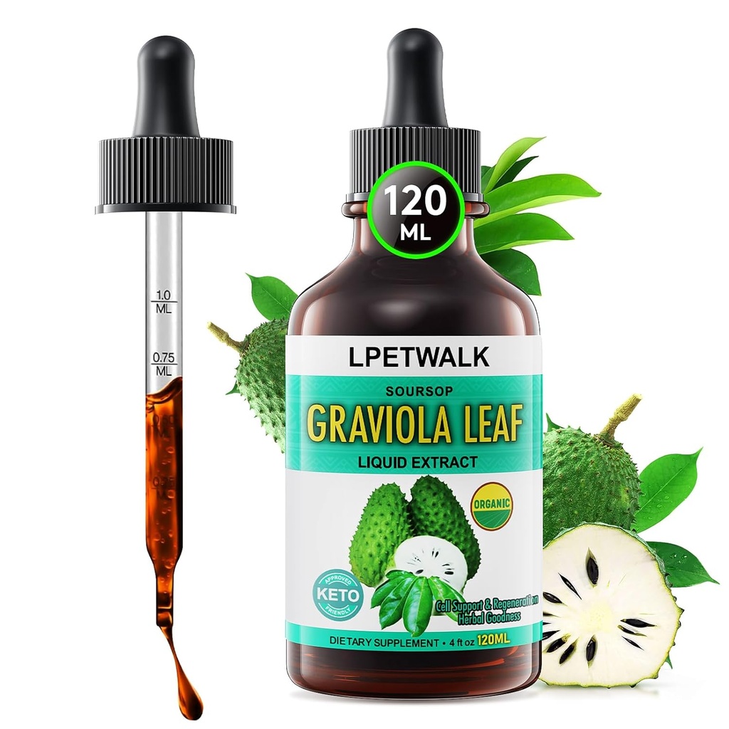 4 Fl Oz Soursop Graviola Leaf Extract Liquid Drops - Natrual Guanabana Leaves Drop - Organic Soursop Bitters Liquid Oil, 98% Wchłanianie, 120ML Duża wydajność