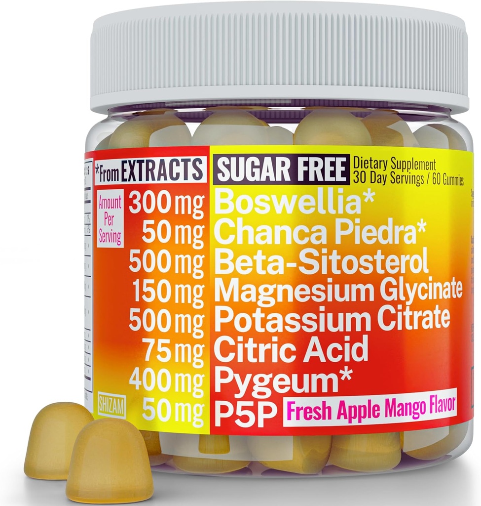 Boswellia Chanca Piedra Pygeum Beta- Sitosterol Gummies z Magnezu Glicynian potasu Cytrynian P5P 124; Stone Breaker Prostate Nerki Kamień Kwas moczowy Flush & Czyszczenie 124; Pigułki Suplement kapsułki Alt