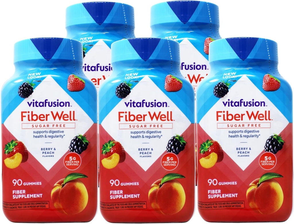VitaFusion, Fiber Well Gummies, Suplement Fiber, Różne aromaty - 90 gum, Opakowanie 5