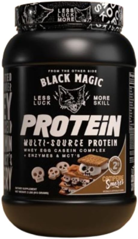 Worldwide Nutrition Bundle kompatybilny z Black Magic Protein Powder - Białko wieloźródłowe Serwatka, Egg & Casein Complex z Enzymami & MCT- 2LB Campfire Smores Flavor z wielofunkcyjnym łańcuchem kluczy