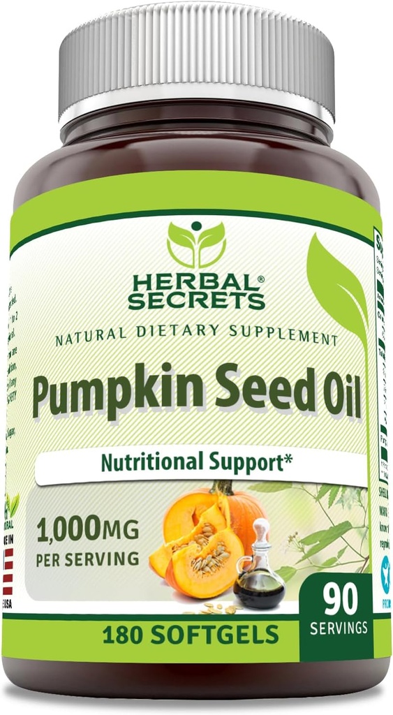 Herbal Secrets Pumpkin Seed Oil 1000 Mg Supplement Agregat 124; 180 Softgels Agregat 124; Non-GMO Agregat 124; Gluten Free Agregates 124; Made in USA
