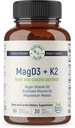Magnezu jabłczan + wegańska witamina D3 + stabilizowana witamina K2, Kompletny suplement wsparcia dla energii komórkowej, sercowo-naczyniowej, immunologicznej i metabolicznej zdrowia i wytrzymałości kości, 90 Veggie Czapki