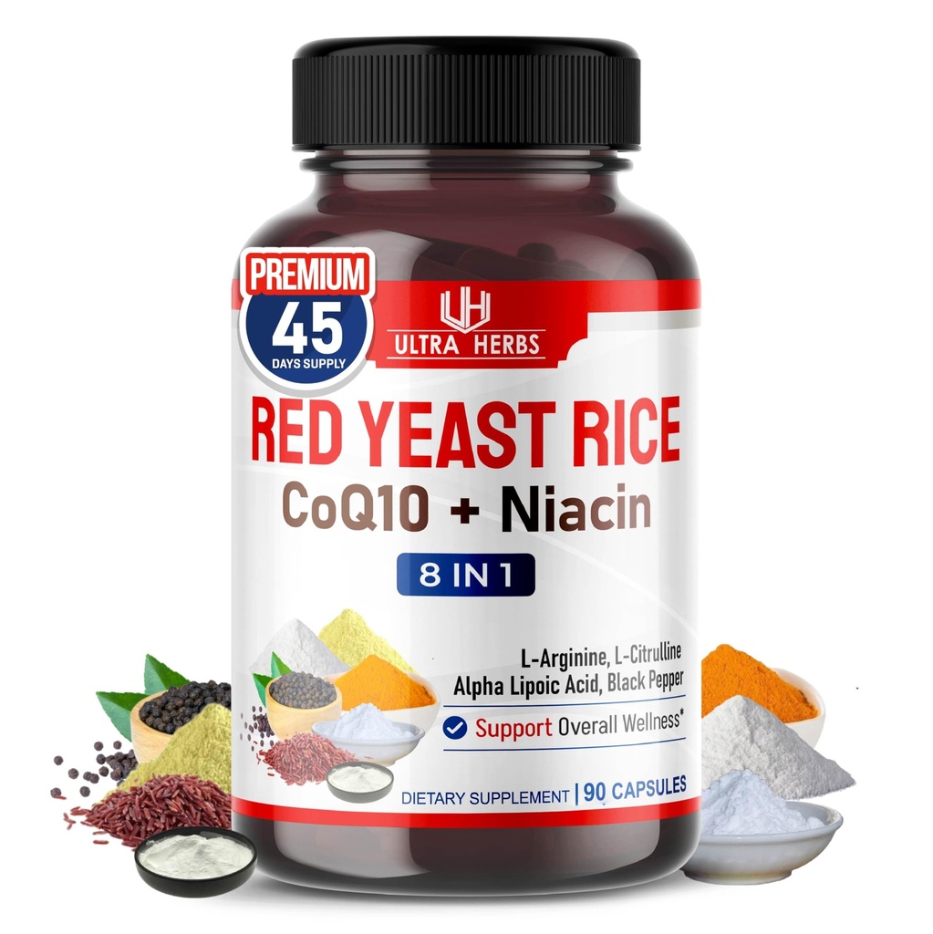 Ultra Red Yeast Rice CoQ10 - Promocja Ogólnego Zdrowia z Niacyną, L- Argininą, L- Citrulina (90 Liczba (Opakowanie po 1))