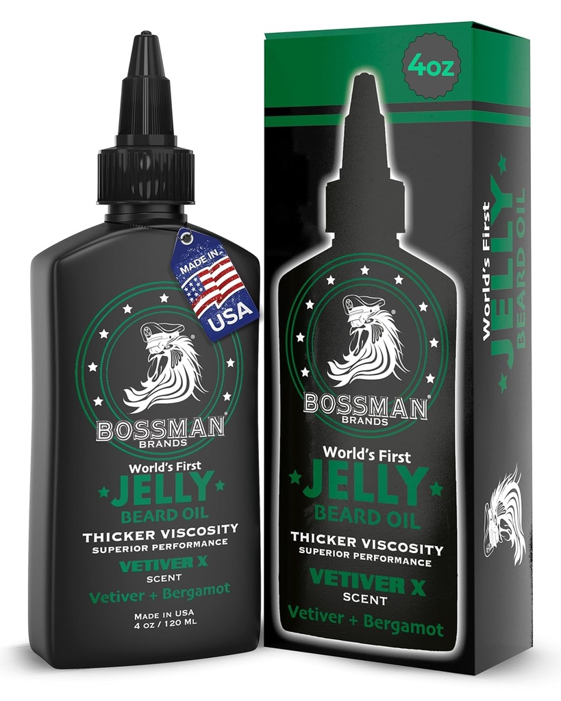 Bossman Jelly Beard Oil for Men (4 oz, Vetiver X Scent) - Softens, Moisturizes & Warunki z naturalnych składników