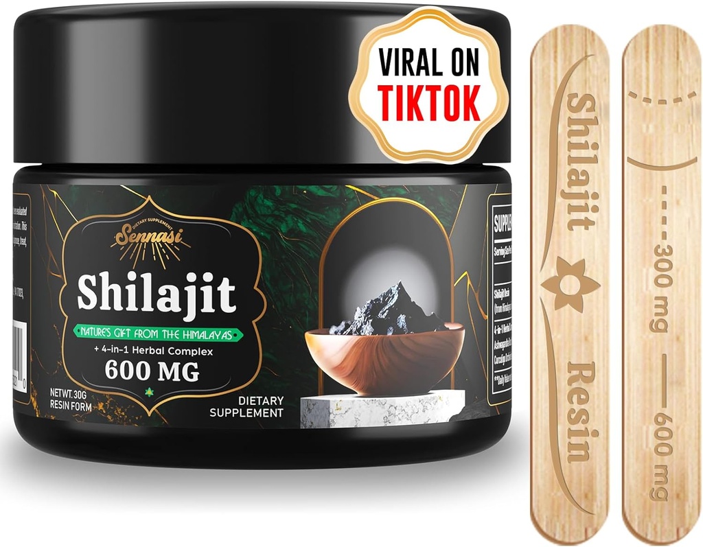 Sennasi 600 MG Shilajit Resin - Shilajit Suplement z kwasem Fulvic & 85 + Minerały śladowe dla energii, odporność, moc mózgu, 30 Grams