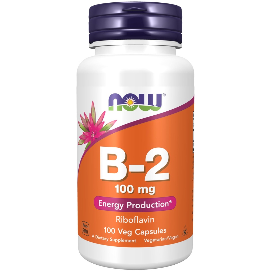 Teraz suplementy żywności, Witamina B-2 (Riboflavin) 100 mg, Produkcja energii *, 100 Kapsułki Veg