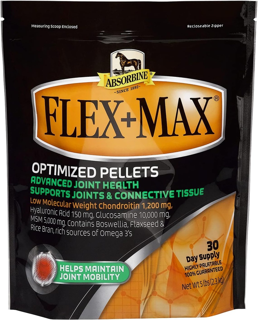 Absorbine Flex + Max Koń Joint Supplets, Wysoce smaczne, Kompleksowa Formuła Equine z Glucozamina, MSM, Chondroitin & Nasienie lniane, 5lb Bag / 30 Day Supply