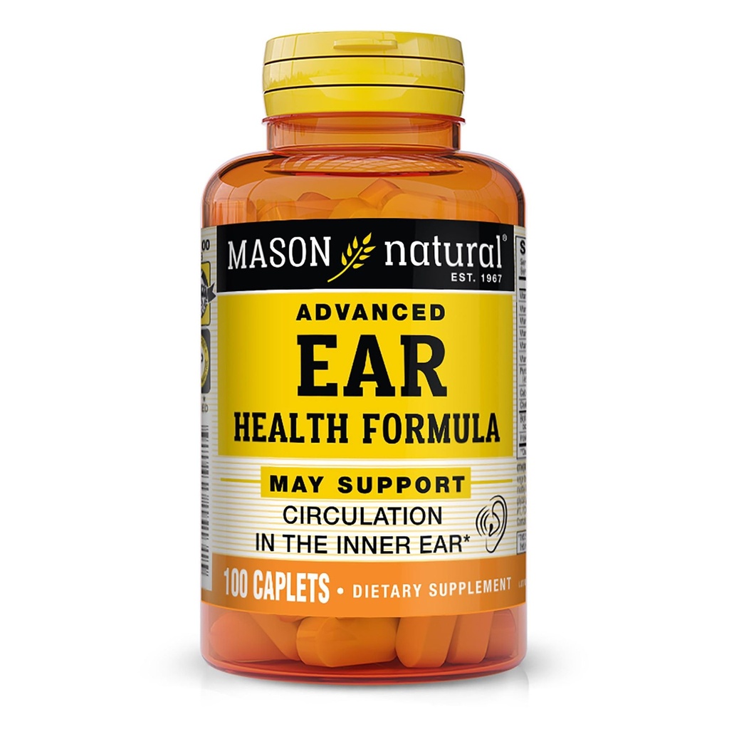 MASON NATURAL Advanced Ear Health, 33 Day Supply, Wspiera normalne krążenie w Wewnętrznym Uchu & Pierścień, 100 Caplets
