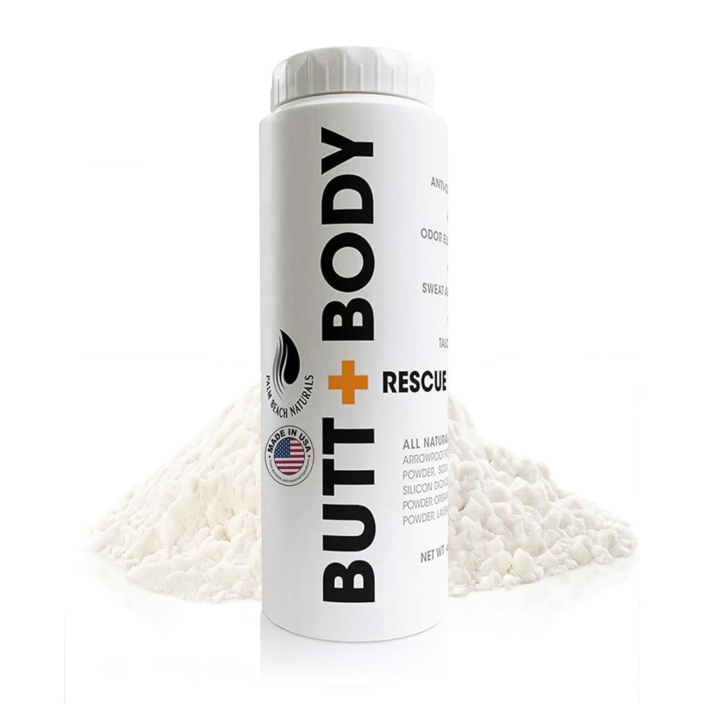 Butt & Body Rescue Proszek dla mężczyzn i kobiet - Dezodorant całego ciała Wchłania pot, kontroluje zapach i otarcia z sensacją chłodzenia - naturalnie chroni skórę, Talk Free - 4oz