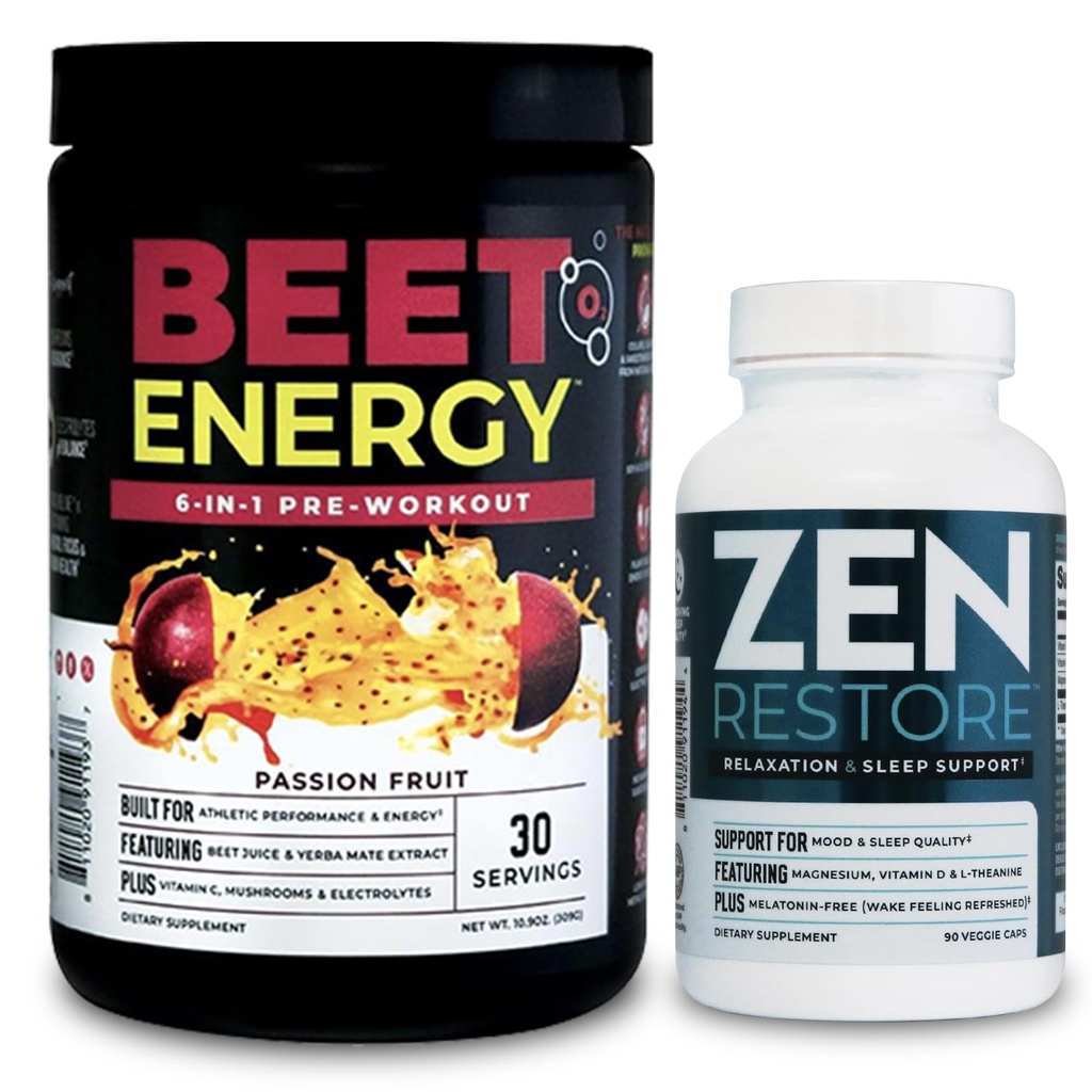 Nutrologia Beet Natural O2, Wstępny trening proszku, Energii, Endurance & Nitric Oxide Booster z buraka w proszku, Passion Fruit Flavor (30 Servings) Zen Natural Magnezu suplement (30 Servings)
