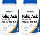 Nutricost Kwas foliowy (witamina B9) 1000 µg, 240 kapsułek (2 butelki)