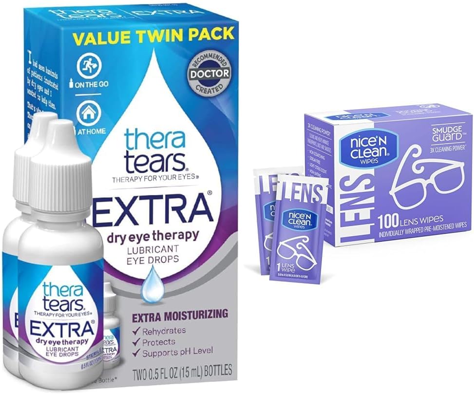 TeraTears Extra suche krople do oczu, 2 Count & Nice 'n Czyścić 100 SmudgeGuard soczewki Wipes Bundle