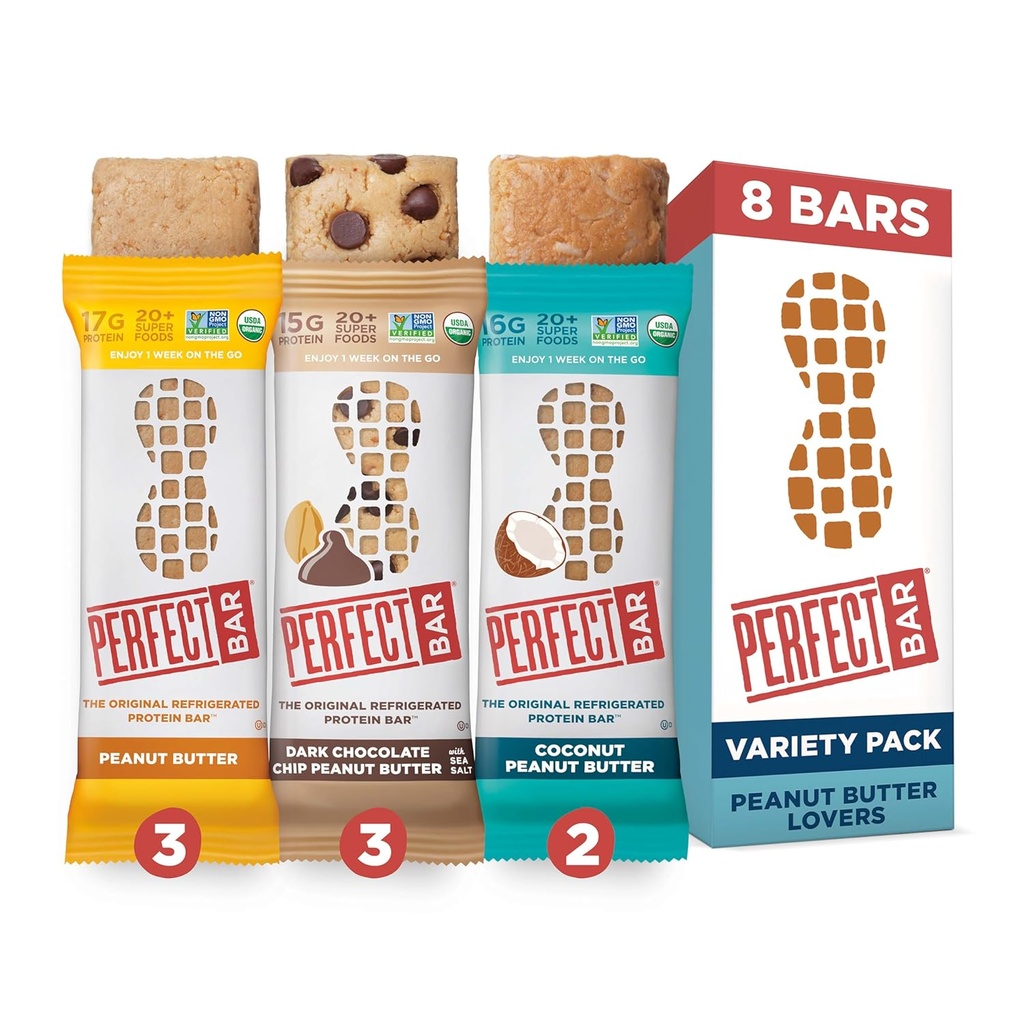 Perfect Bar Original Lodówka z białkiem Bar, Masło orzechowe Lover 's Variety Bundle, 2.2 - 2.5 Ounce Bar, 8 Count
