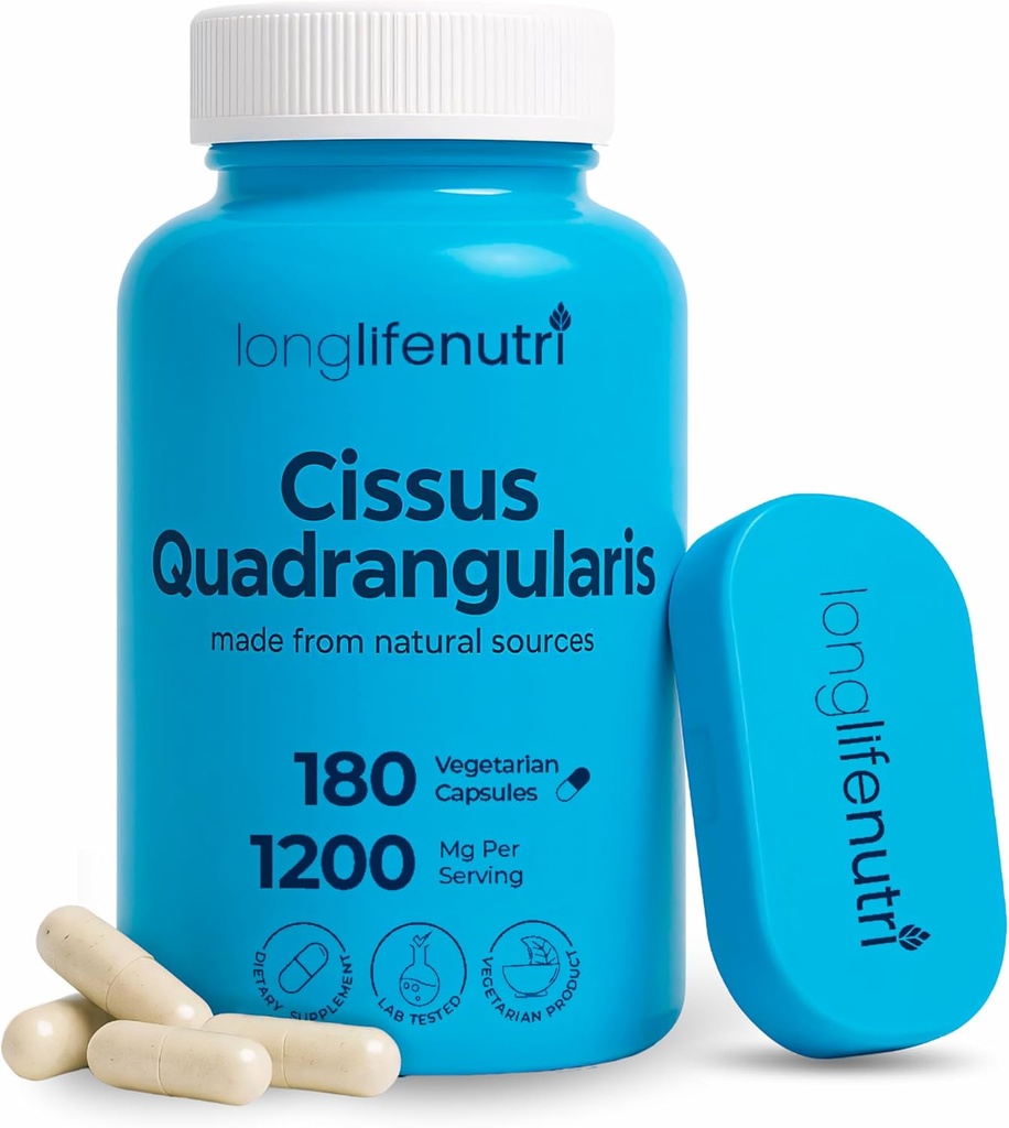 LongLifeNutri Cissus Quadrangularis 1200mg - 180 Kapsułki wegetariańskie, Ekstrakt Stem dla Joint Comfort, Siła kości i aktywna mobilność, Formuła wysokiej mocy, 3- Miesiąc dostaw, GMP Certified, Made in USA