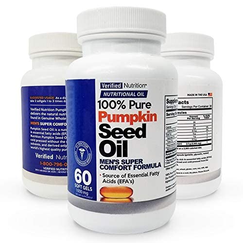 100% Czysty olej z nasion dyni - 60 miękkich żeli zawierających bogaty profil odżywczy znaleziony w Genuine Whole Foods - Men 's Super Comfort Formula - Olej odżywczy bogaty w podstawowe tłuste kwasy - 1 butelka