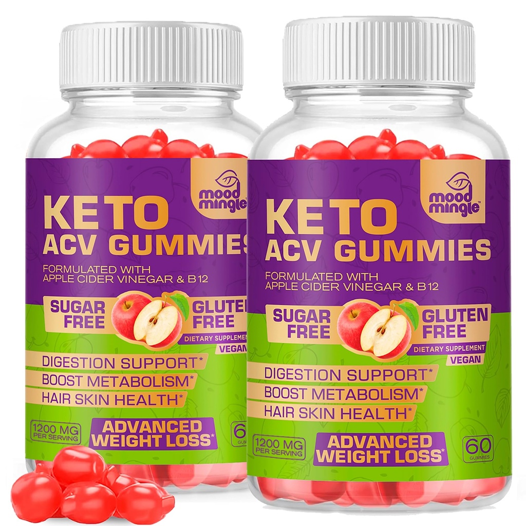Keto ACV Gummies Gluten & Cugar-Free Jabłko Cydr Gummies do zaawansowanej utraty wagi - Rapid Fat Burner Suplement diety dla kobiet mężczyzn - 60 Gummies (1000MG) (2- Pack)
