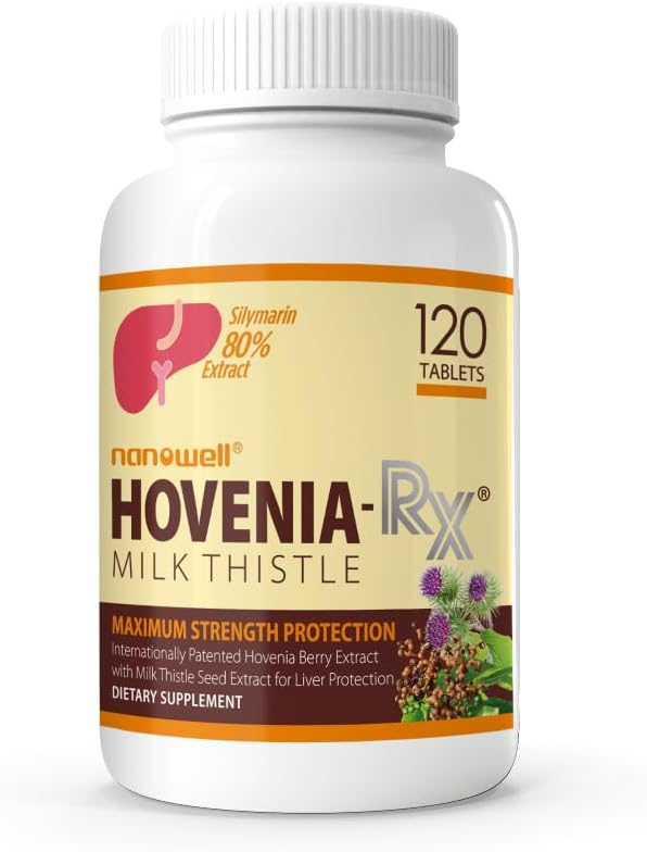 NANOWELL Hovenia- RX Ostrze mleczne - Suplement do wsparcia wątroby z 80% Silimaryna Mleko Thistle Seed Extract - 120 Tabletki, 30 Day Supply