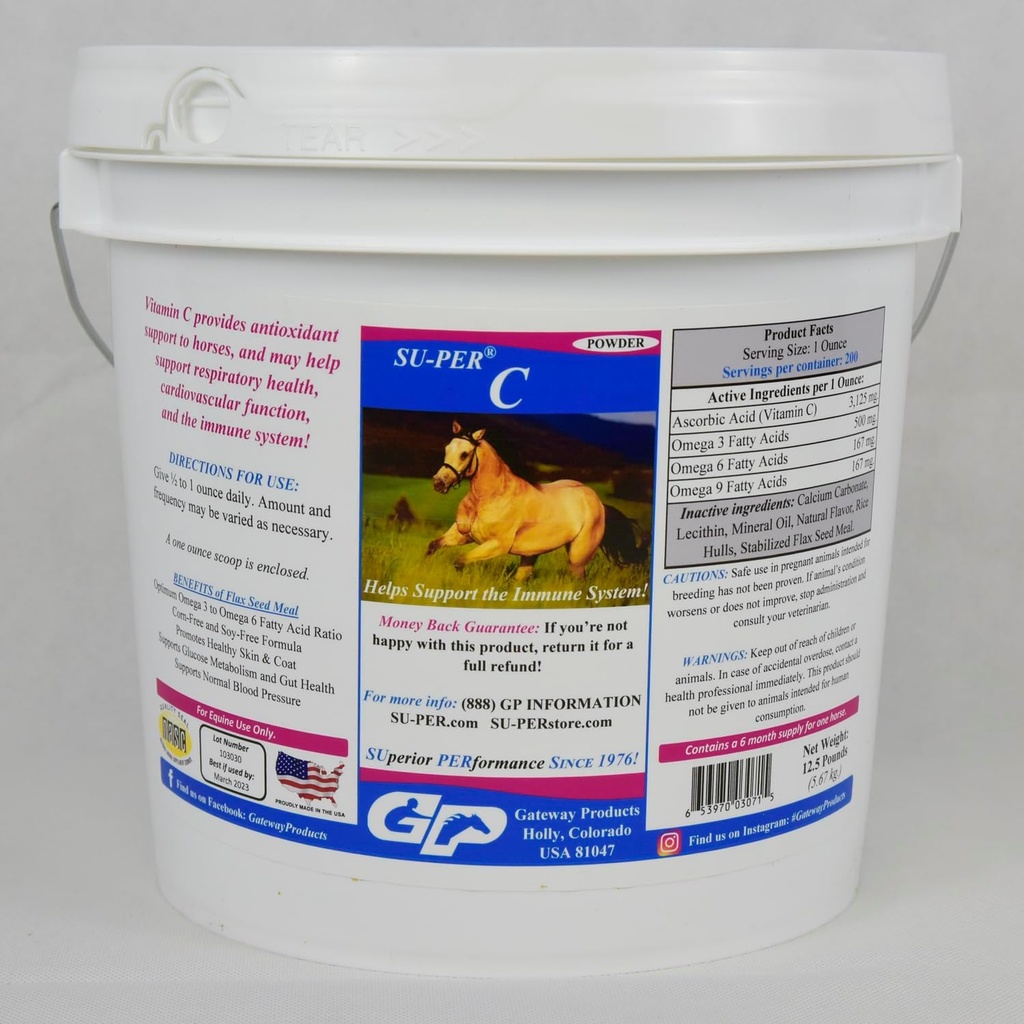 SU- PER C Witamina C dla koni - Przeciwutleniacz koni i suplement wsparcia immunologicznego - Witaminy koni i suplement mineralny - 12.5 Funty