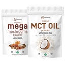 Micro Składniki Organiczne Mega Mushroom Proszek 10oz & Organic MCT Oil Powder 1lb Bundle 2 Pakiet 124; 10 w 1 Mushroom Complex Olej, śmietanka roślinna