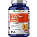 NusaPure Flush Free Niacin 500 mg 250 kapsli (wegańskie, nieGMO i wegańskie) Bioperine