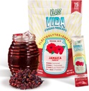 Hydration + Energy Electrolyte Drink Mix - Hibiscus Agua Fresca Flavor 124; Proszek bezcukrowy z kofeiną, L- Theanine, Woda kokosowa & Minerały 124; 15 Opakowania do nalewek jednorazowych, niskokaloryczne