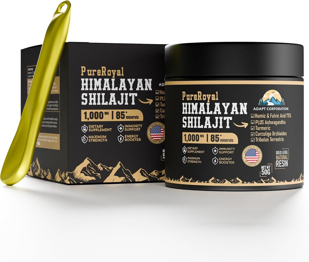 Himalayan Shilajit Resin - Wysoka moc, 1100 MG Himalayan Extract, 75% + Kwas Fulvic, Energia, Wellness & Immunitet Wsparcie, 85 + Minerały śladowe, Lab Tested, 50g Jar, 46 Służenie
