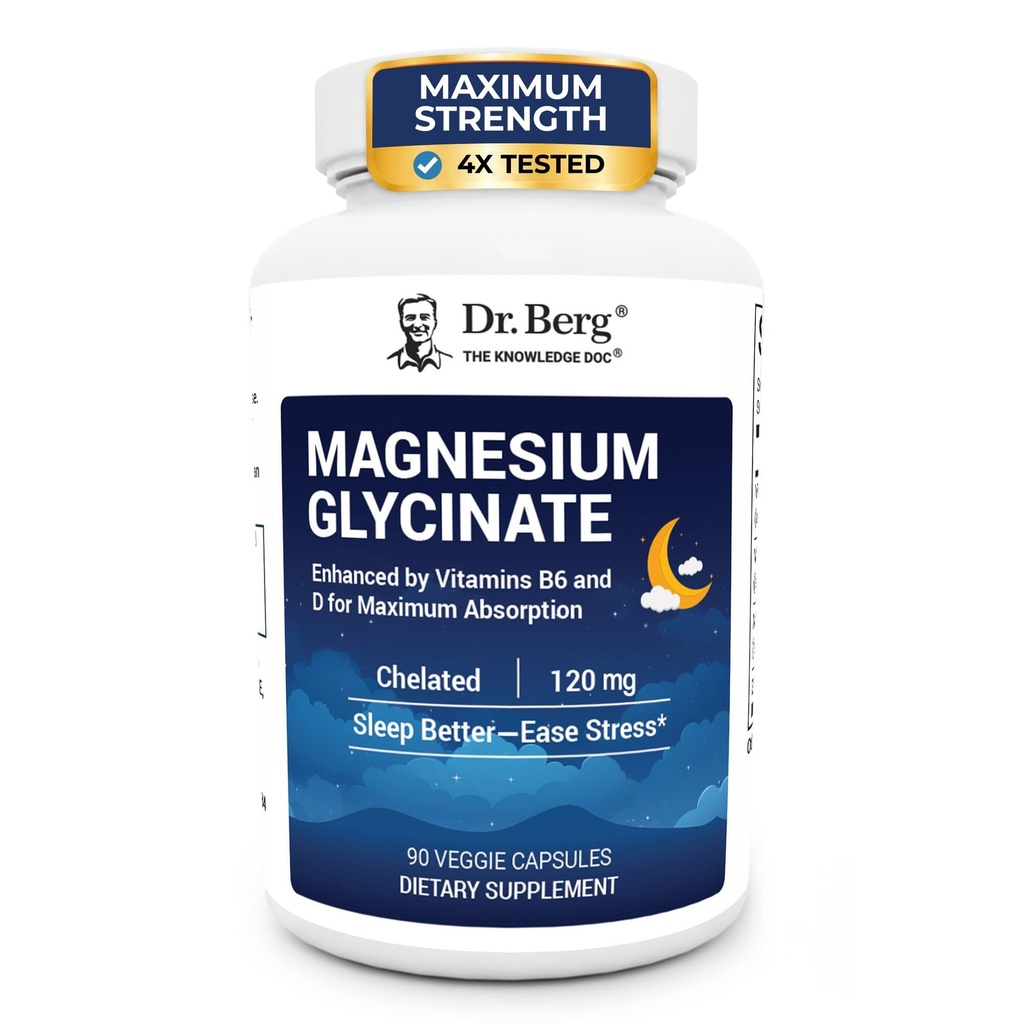 Dr Berg Maksymalna wytrzymałość 4- in-1 Chelatowany Glicynian magnezu z Czystymi, Potennymi i Czystymi Składnikami 124; 4X Lab- Tested & Verified Distributed 124; Stany Zjednoczone Suplement magnezu Kapsułki 124; 90 Kapsułki