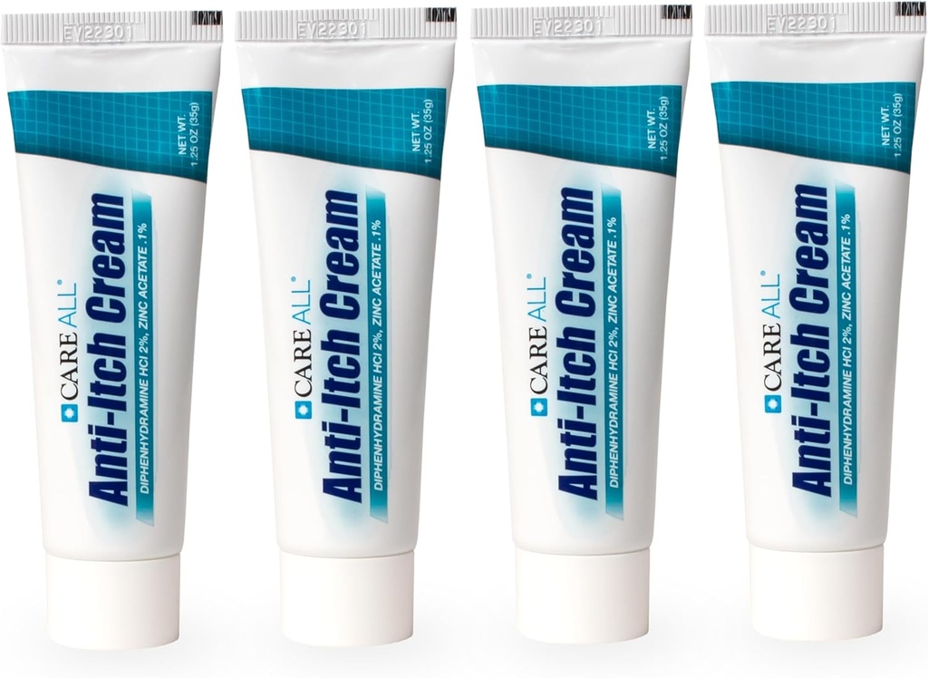 CareAll Anti-Itch Cream 1.25oz (4 opakowania) Blokowanie histaminy, Difenhydramina HCI 2% Tematyczny analgesic & Cynk Acetate 0,1% Środek ochrony skóry dla tymczasowego bólu i Itch Relief od Common Outdoor Its