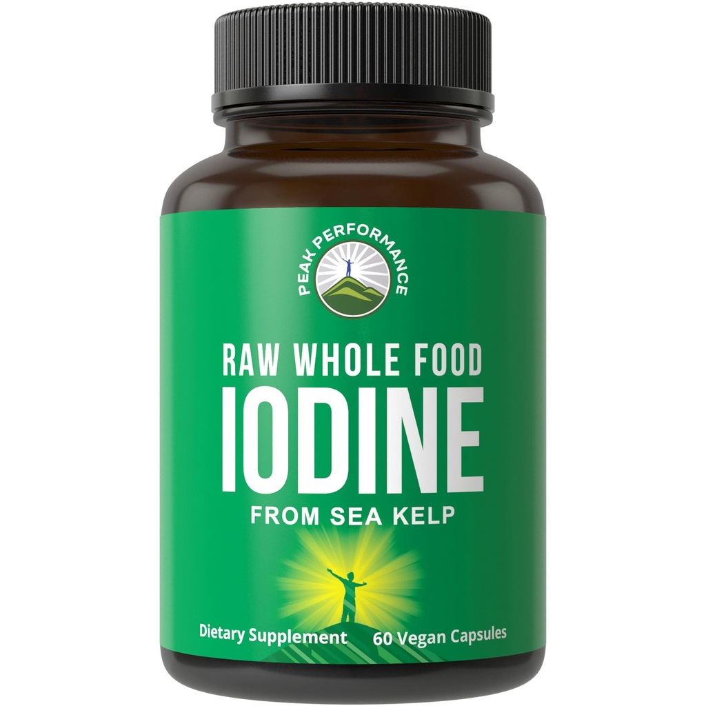 Surowy cały suplement jodu żywności z organicznego Kelp (Ascophyllum Nodosum) przez wydajność szczytową. Tablety wsparcia dla jodku potasu dla metabolizmu, energii i immunologicznego. 60 Kapsułek wegańskich, tabletki.