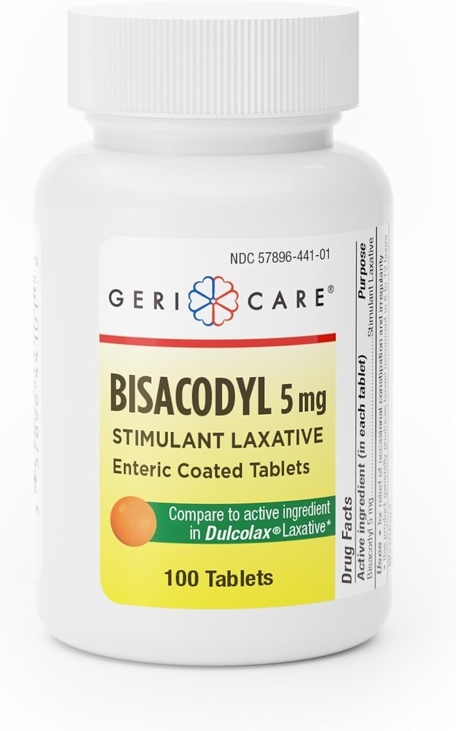 GeriCare Bisacodyl 5 mg Laxative Coated Tablet 124; Generic for Dulcolax Behavior 124; Stimulant Laxative Behavior 124; Gentle Overnight Convestives Relief 100 Count (Pack of 1)
