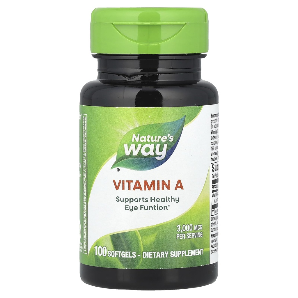 Nature 's Way Witamina A, Wysoka potencja, Wspiera zdrowe funkcje oczu *, 3000 µg na serwowanie, 100 Softgels (Packaging May Vary)