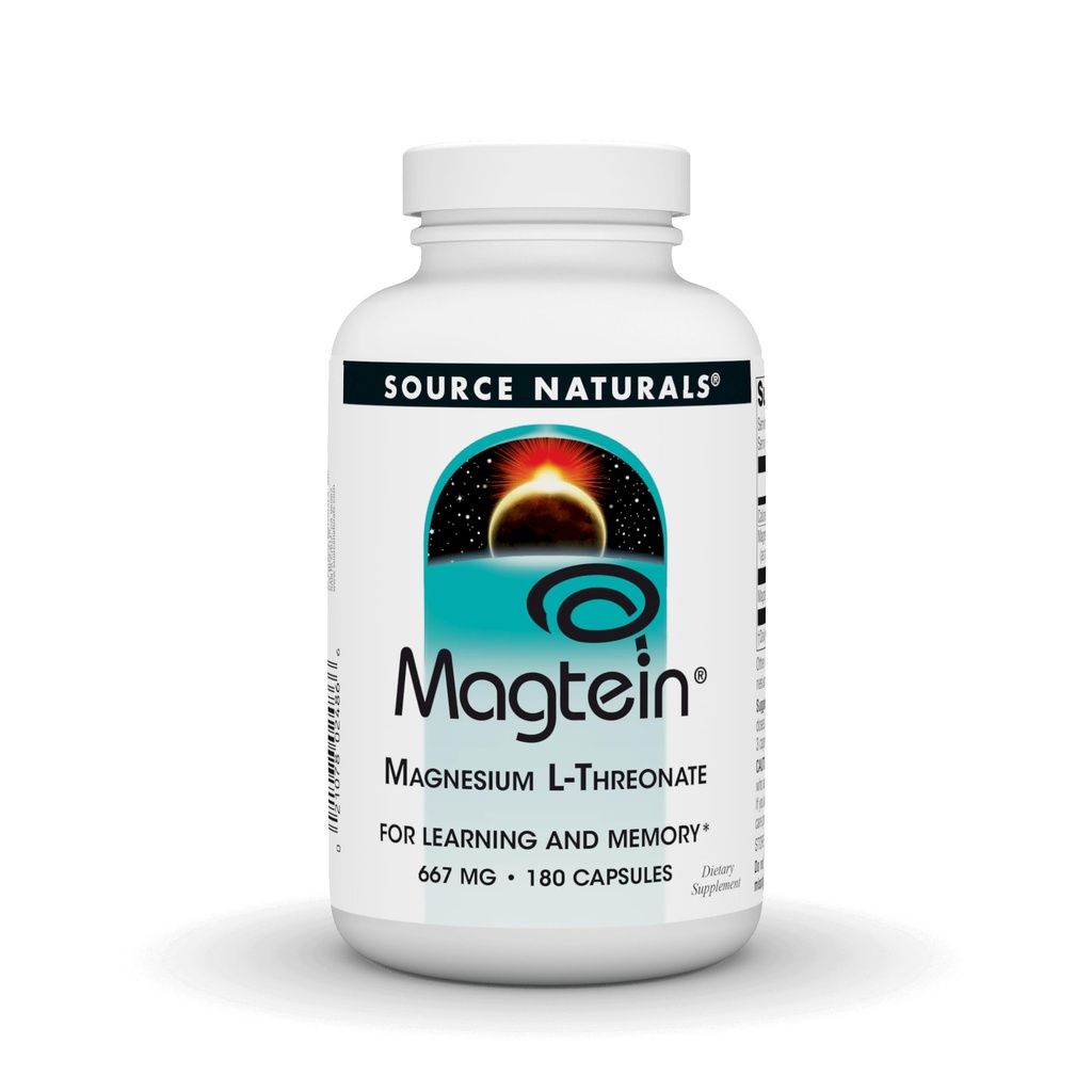 Źródło Naturals Magtein Magnezu L- Threonian, 667mg, Wsparcie Focus, Nastrój, Zdrowa Pamięć, Funkcja kognitywna - 180 Kapsułki