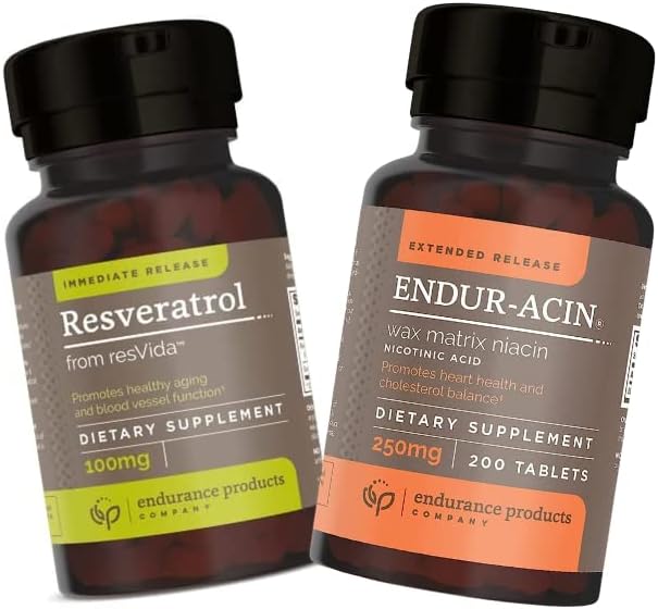 Endurance Products Resveratrol Supplement - Ekstrakt ze Skóry Winogron i ENDUR- ACIN 250mg Niacyna - Rozszerzone uwalnianie dla optymalnej absorpcji i Low- Flush