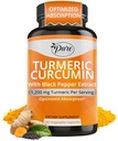 Pure By Nature Turmeric Curcumin with Black Pepper Extract 10 mg kapsułki, 1200 mg na serwowanie, Organic, Wysoka Absorpcja Przeciwutleniacz Wsparcie (180 Count)