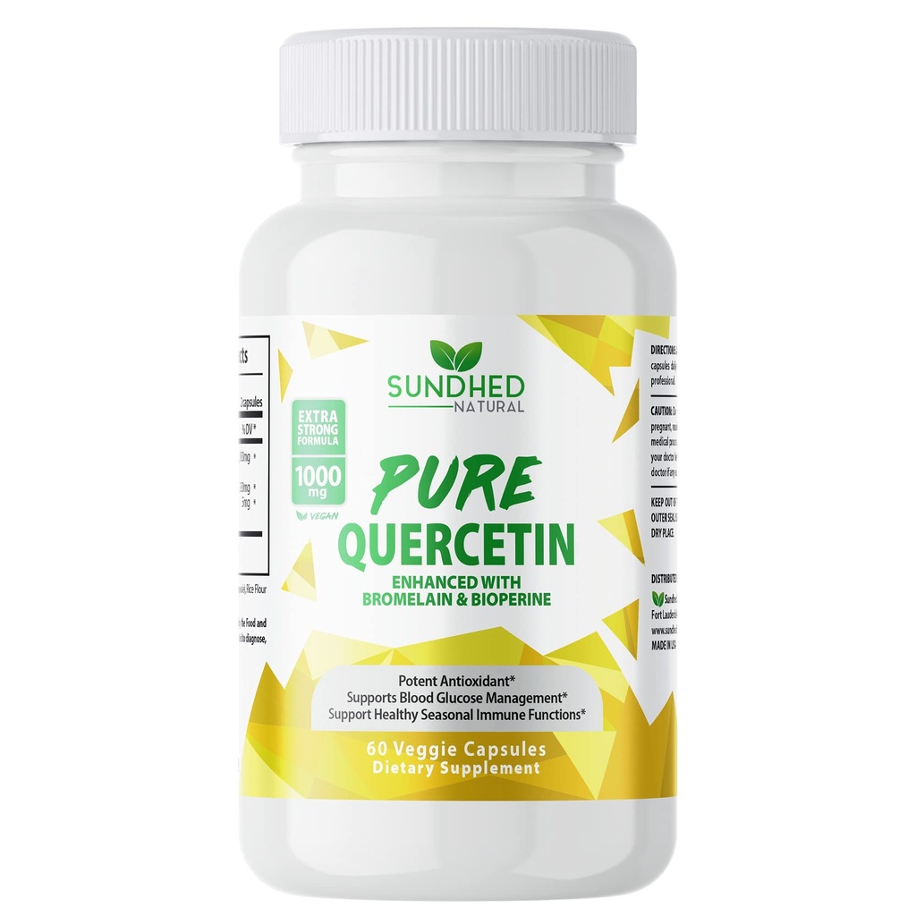 Czysty Quercetin z Bromelain i Bioperine - Wsparcie przeciwutleniające, Extra Strong Formuła z 1000mg, 1-Miesiąc dostaw