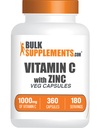BulkSupplements.com Witamina C z kapsułkami cynku - Witamina C 1000mg & Cynk 15 mg, do wsparcia immunologicznego - Wegan, 2 kapsułki na Serving, 360 Veg Count (Opakowanie po 1)