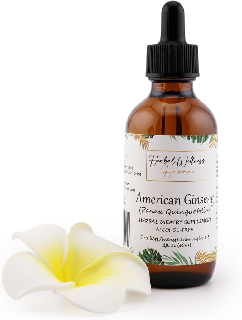 American Ginseng Liquid Extract (Panax Quinquefolius) - Suplement diety dla energii i wsparcia odporności, Organic Vegetable Glicerin, 2 Fl.oz