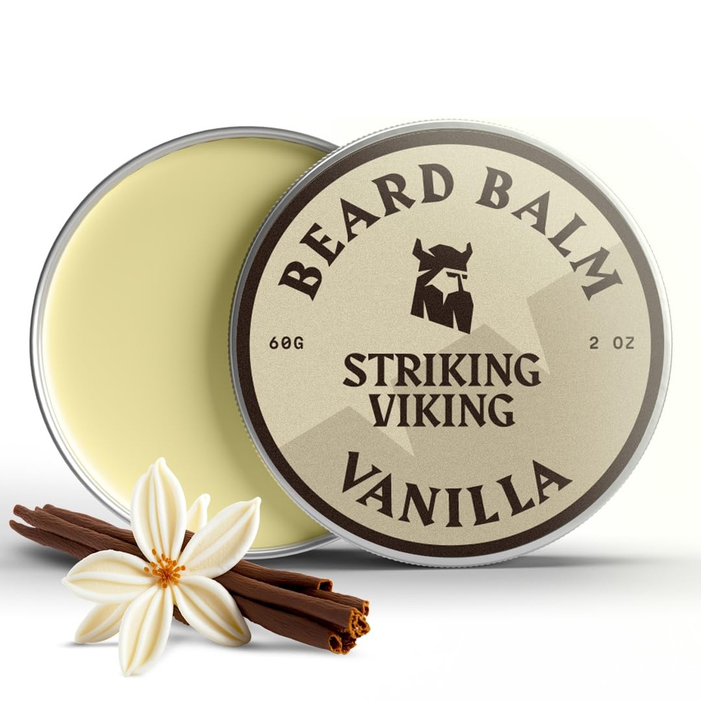 Wiking Beard Balm dla mężczyzn - Leave in Beard Conditioner - Styling Balon Made with Natural Derived Beard Butter, Argan & Jojoba Oils (2 unce (Pack of 1), Vanilla)