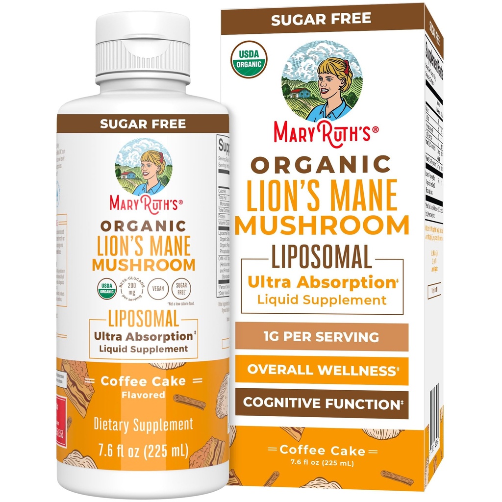 MaryRuth Organics Lions Mane Supplement Agregat 124; Ultra Absorption Liposomal Agregat 124; Full Spectrum Lion 's Mane Mushroom 124; 200mg Beta- Glucans Per serving Agregable 124; USDA Organic Agregates 124; Vegan Agregat 124; 7.6 oz Agregat 124; 15 Servings