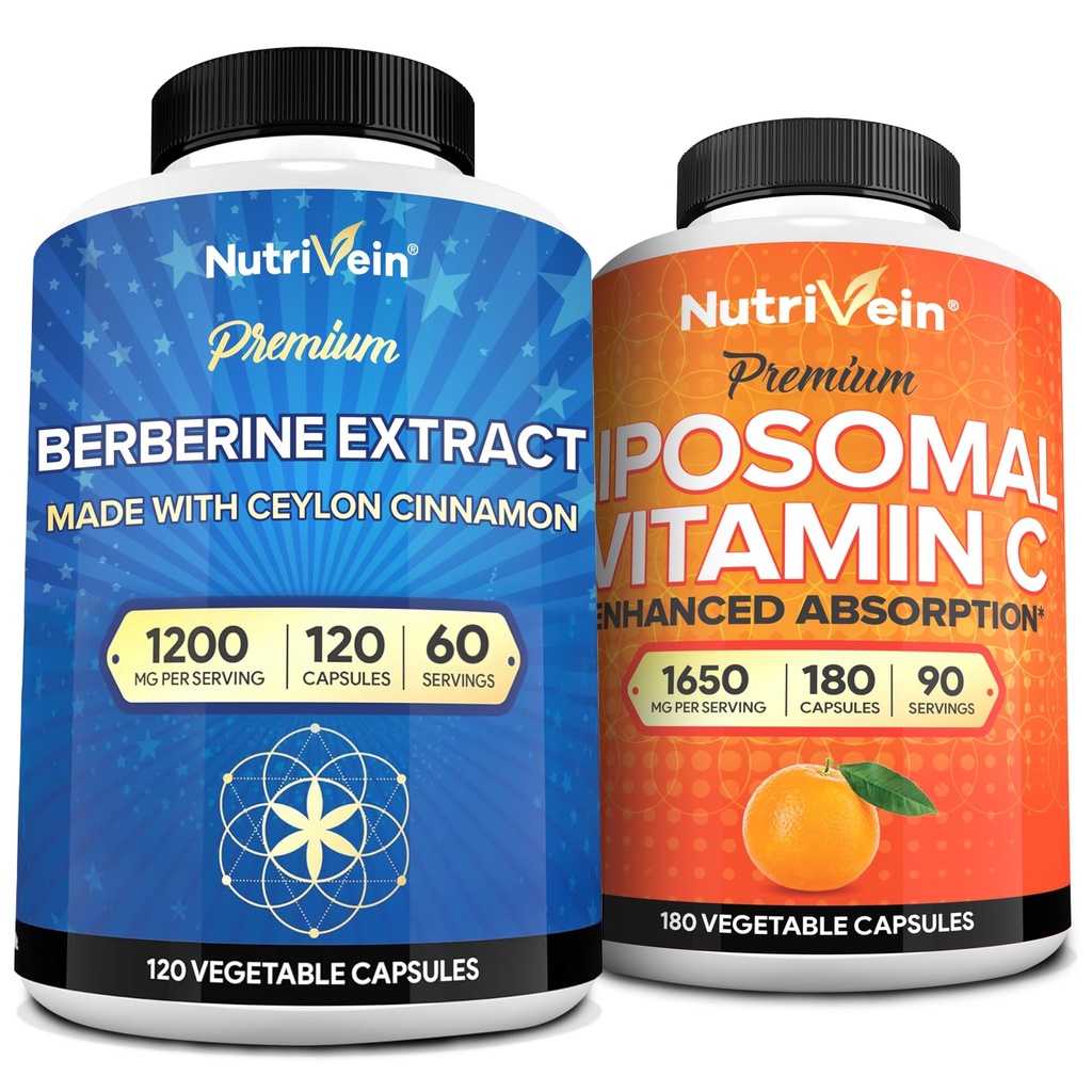 Żywność odżywcza Premium Berberine & Liposomal witaminy C Suplement: Wysokoabsorpcyjne witaminy C Kapsułki & Berberine Suplement Pasek dla odporności, Metabolizm, & Zbalansowany Well- Being