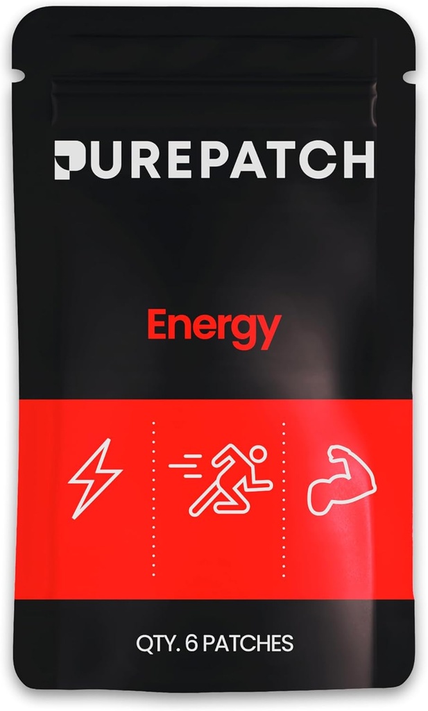 Pure Patch Energy Patch - Plant- Based Vegan Topical Patch - Kofeina - CoQ10 - Amino Acids - Electrolytes - Non- Ingestible - Water- Resistant - Gentle on Skin - Gluten Free - Made in USA - 6 Patches