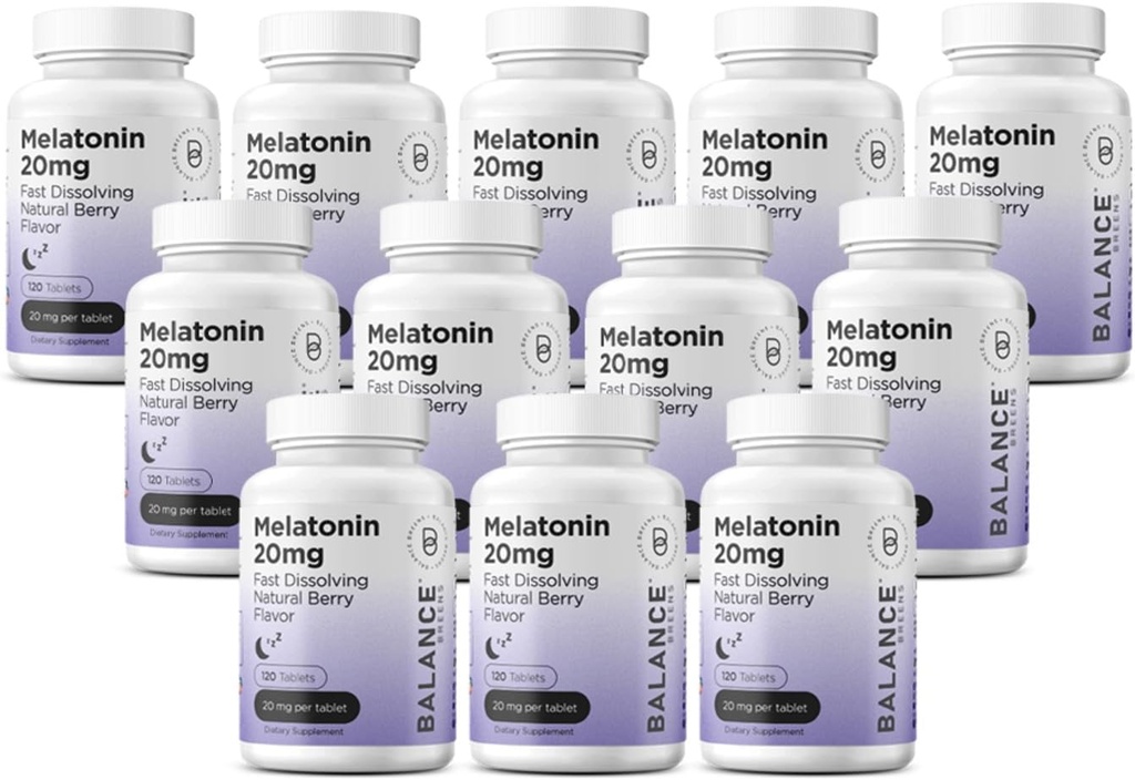 Balancebreens Melatonina 20mg Szybko Rozpuścić tabletki - Wysoka potencja, Szybkie aktorstwo, Naturalne wsparcie snu - Pomoc snu dla dorosłych - Non- Groggy, Formuła - 120 Pigułki snu