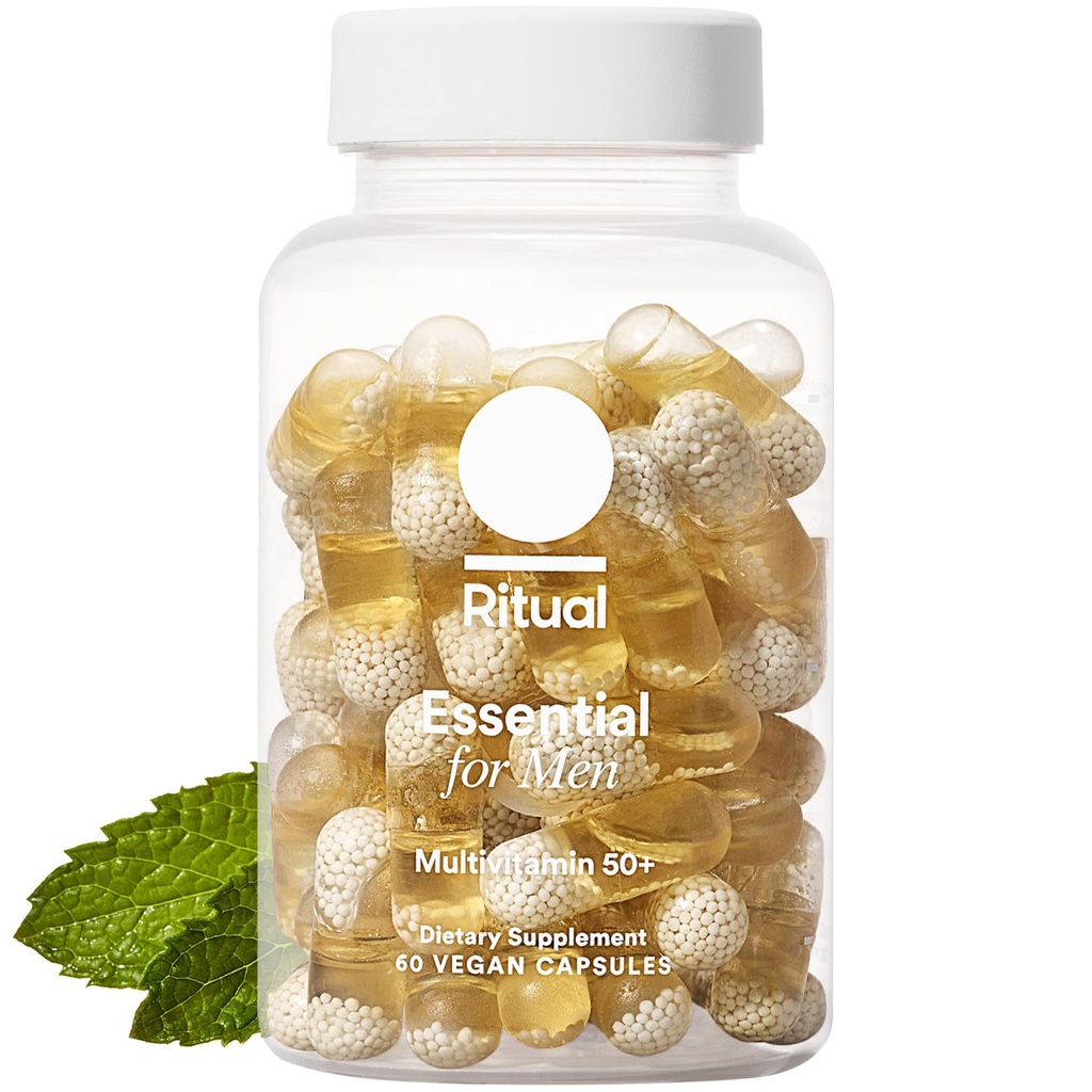 Rytualna multiwitamina dla mężczyzn 50 +, wegan, z cynku, Witamina A i D3 do wsparcia funkcji immunologicznych *, Omega-3 DHA, B12, K2, Gluten Free, Non-GMO, Ment Emergended, 30 Day Supply